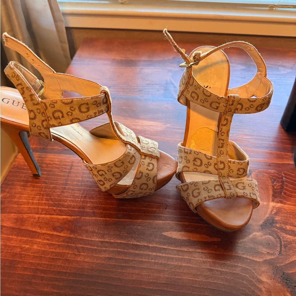 Guess Women's Leopard Print Tan Heels